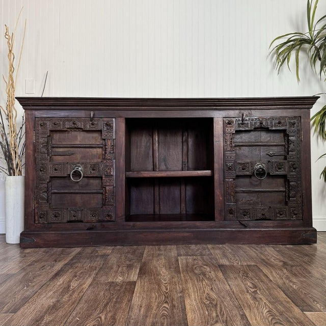 Vintage Hand-Carved Solid Wood Credenza, Sideboard, or Media Console For Sale - Image 16 of 16