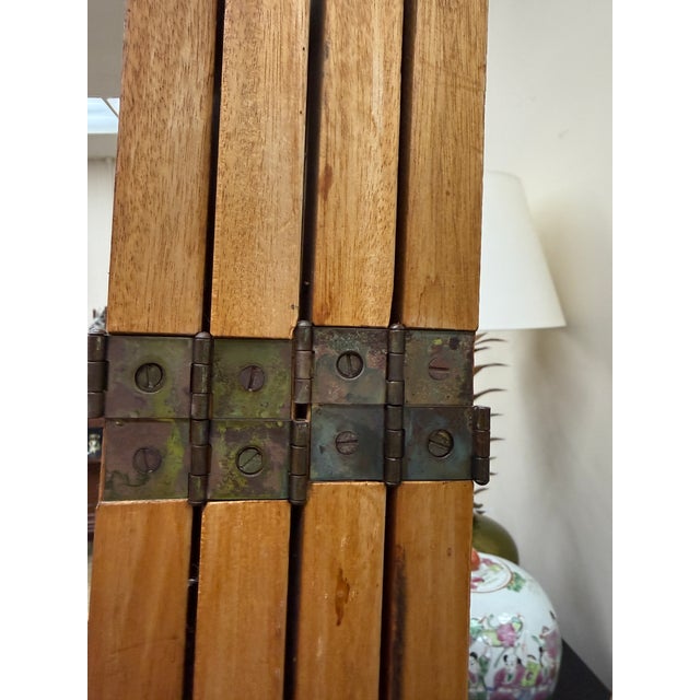 Vintage Japanese Solid Teak 4 Panel Screen, 1960 For Sale - Image 4 of 7