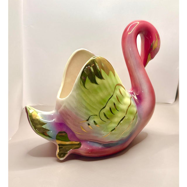 Vintage 1950’s Ceramic Swan Planter For Sale - Image 4 of 11