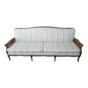 French Carved Cherry Caned Long Sofa Couch