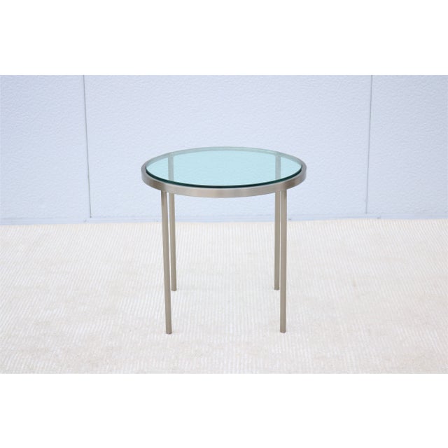 Mid-Century Modern Mid-Century Modern Milo Baughman Round Glass and Stainless Steel Side End Table For Sale - Image 3 of 13