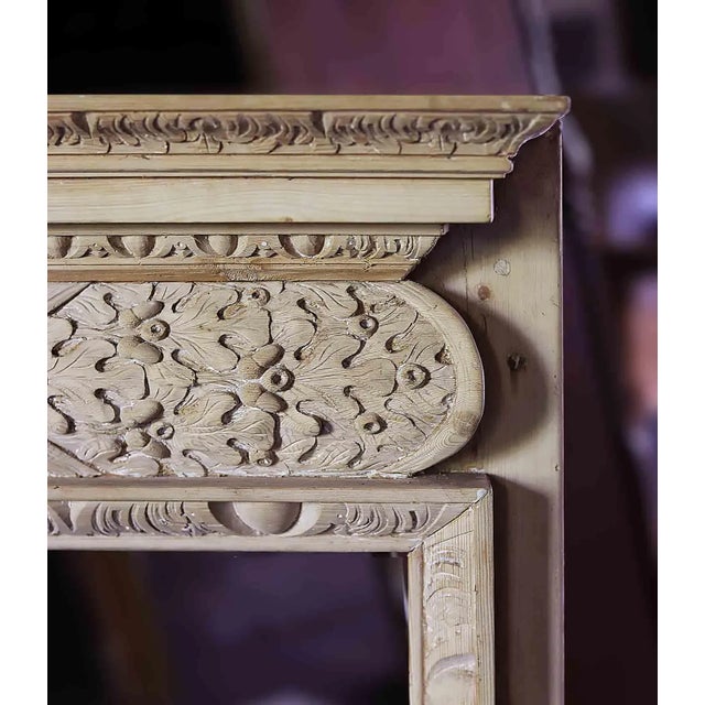 Tan Antique Pine Mantel - Petite Scale English Georgian Style • Hand Carved For Sale - Image 8 of 9