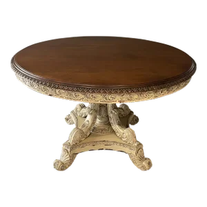 Custom Large Bar Height Farmhouse Modern Distressed Painted Pedestal Round Dining Table Signed Paradigm Furniture Design