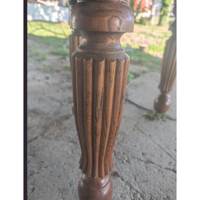 Late 19th Century Early American Solid Oak Banquet Dining Table With Fluted Legs on Casters For Sale - Image 16 of 18