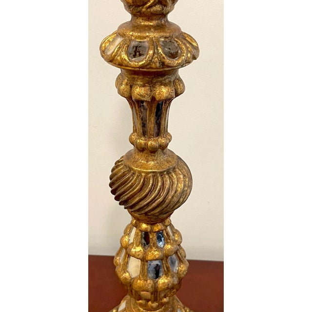 1960s Spanish Colonial Giltwood & Mirror Candlestick, Now as a Lamp For Sale - Image 10 of 13