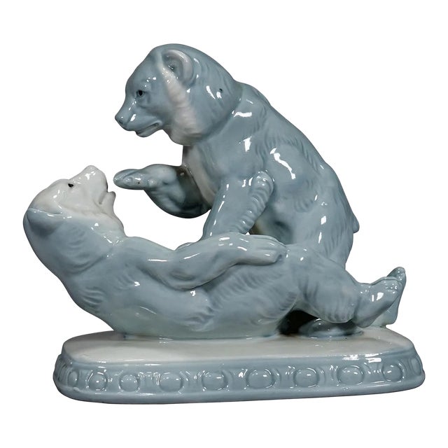 Vintage Porcelain Statue With Playing Bears, Germany, Ca 1950s For Sale
