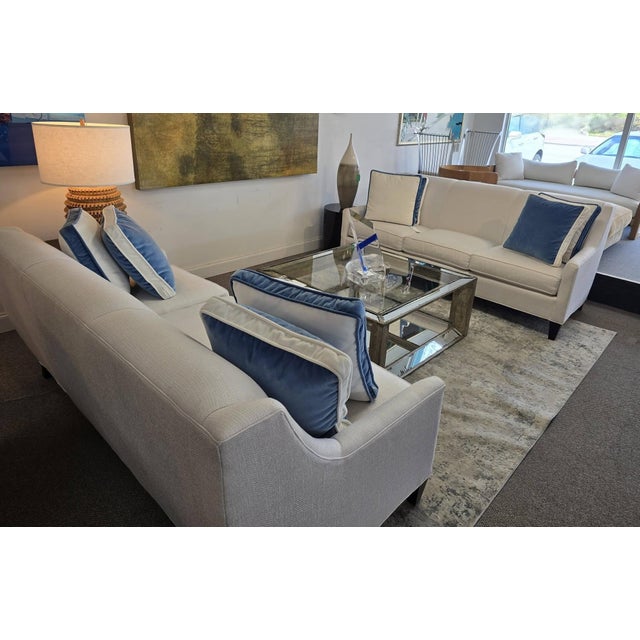 Coastal Contemporary CR Laine Ivory and Blue 3-Seat Sofa For Sale - Image 11 of 16