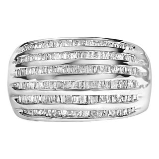 Silver 1.0 Cttw Channel Set Baguette Diamond 6-Row Domed Cocktail Ring - Size 7 For Sale