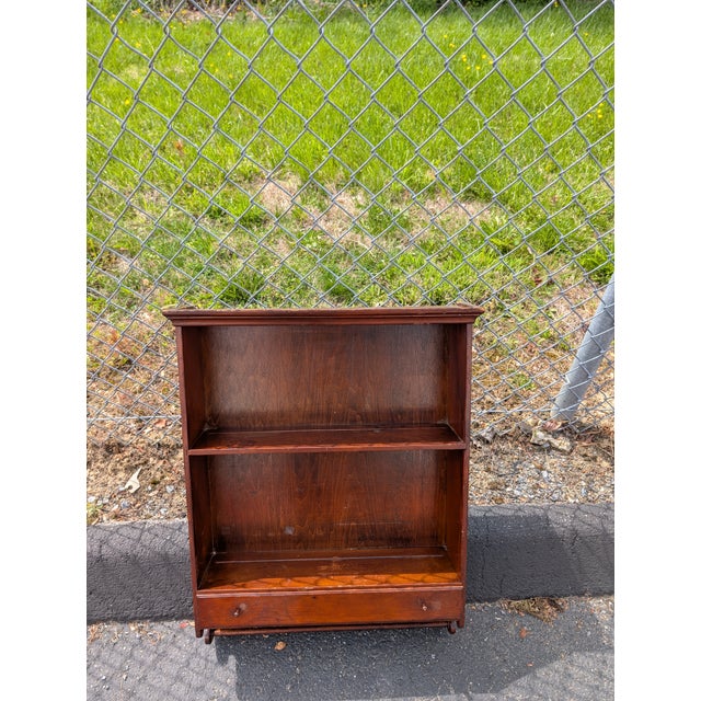Mid 20th Century 1960 Mid-Century Modern Cherry Wood 2-Tier Wall Shelf With Drawer For Sale - Image 5 of 13