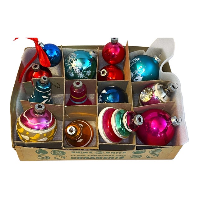 Vintage Shiny Brite Christmas Ornaments - Set of 14 For Sale