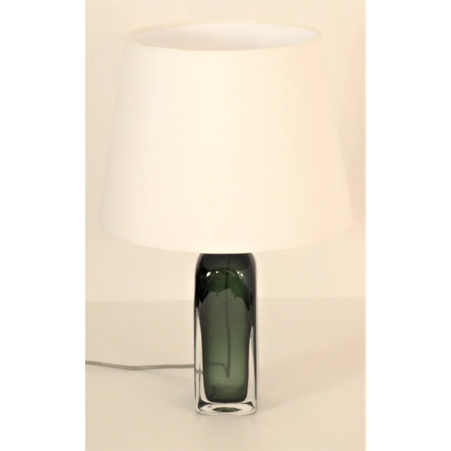 1950s Doublecoated Blue-Green Glass Table Lamp by Carl Fagerlund for Orrefors, 1950s For Sale - Image 5 of 11