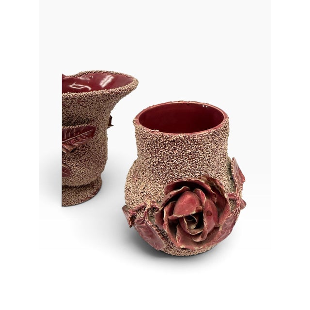 Late 19th Century Rare Signed Antique 1880s English Samuel Lear "Mossed Ware" Sand Majolica 3-Piece Garniture Set For Sale - Image 5 of 11