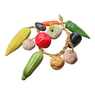 Vintage Rustic Ceramic Vegetables on a Rope For Sale