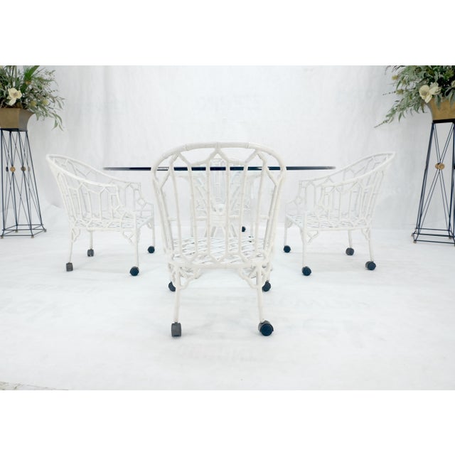 Cast Aluminum Faux Bamboo 4 Dining Arm Chairs 60" 3/4" Glass Top Dining Table Set MINT! Chair Dimensions: 21in x 23in x...