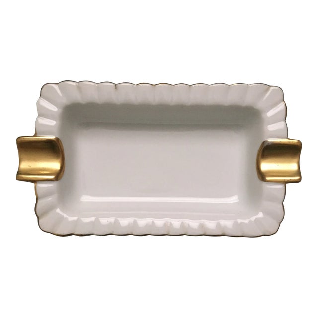 Vintage White and Gold China Ashtray For Sale