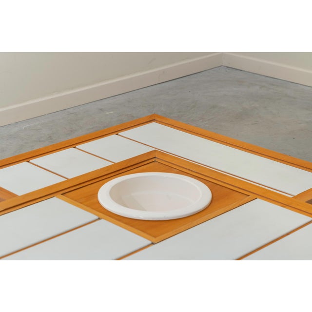 Brown Walnut Coffee Table Tiled Top and Square Leaves, France, 1960s For Sale - Image 8 of 14