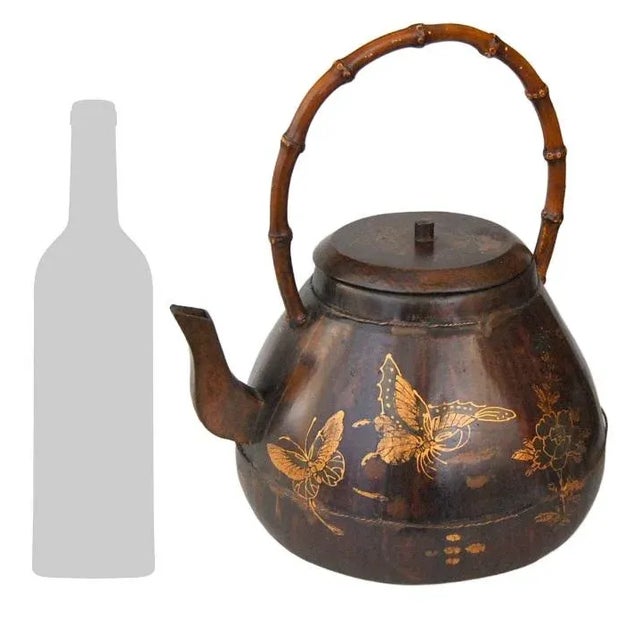 Antique Gilt Inlay Rosewood Kettle or Teapot With Butterflies and Flowers, 19th Century For Sale - Image 12 of 13