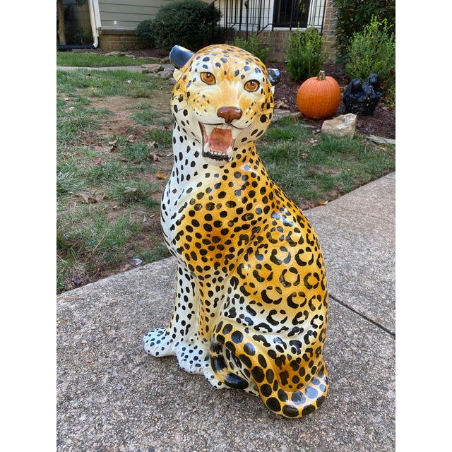 Large Italian Ceramic Leopard. Hand painted and in excellent condition beyond a paint chip repair on back of head. Hardly...