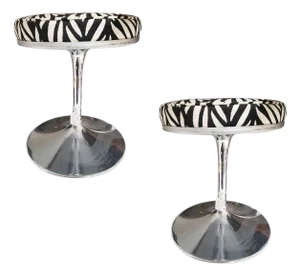 Mid-Century Tulip Style Chrome Stool With Zebra Seats, Pair