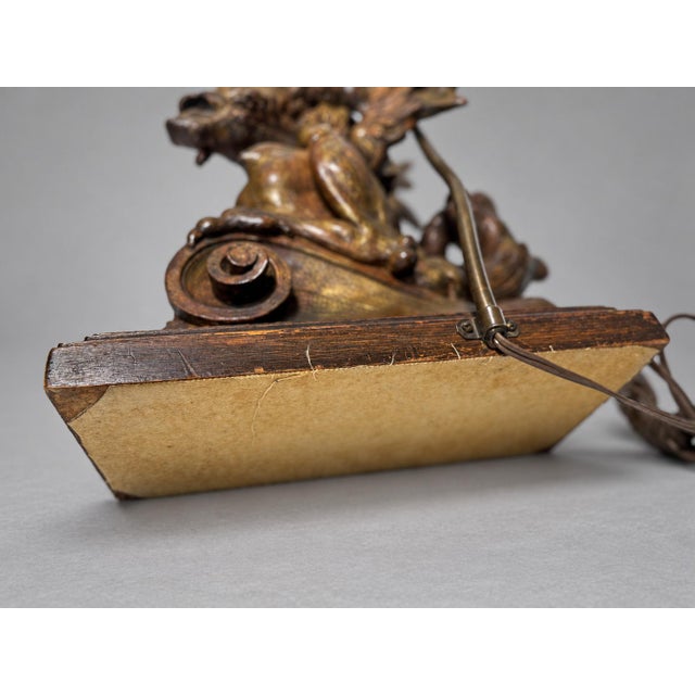 Brown Continental Renaissance Revival Carved Dragon Griffin Table Lamp, C. 1890-1930 For Sale - Image 8 of 10