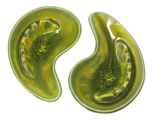 Vintage Cal Style Ceramic Green and Gold Boomerang Ashtrays - a Pair