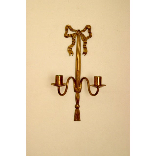 Metal Vintage French Brass Double Arm Bow Sconces, Set of 2 For Sale - Image 7 of 13