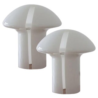 Split Mushroom Glass Table Lamps attributed to Vistosi, Murano, 1970s, Set of 2 For Sale
