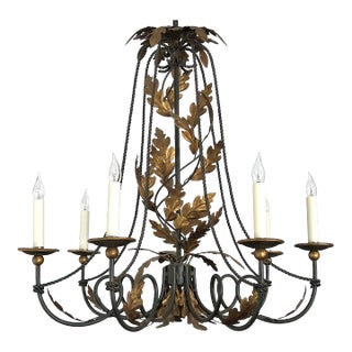 Italian 1960s Iron and Gilt-Tole 7-Light Chandelier For Sale