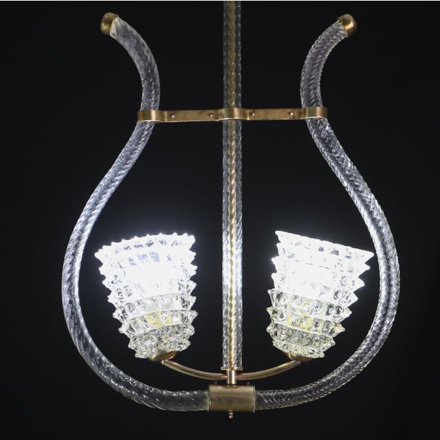 1940s Amazing 2 Light Clear Rostrato Murano Glass Chandelier by Barovier & Toso For Sale - Image 4 of 15