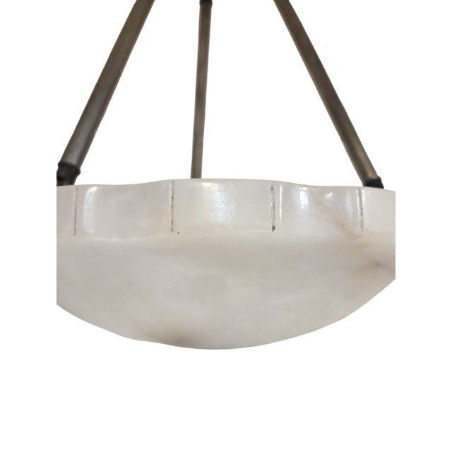 Charcoal 1930s French Art Deco Alabaster Pendant Light, White W/ Charcoal Grey Veining For Sale - Image 8 of 17