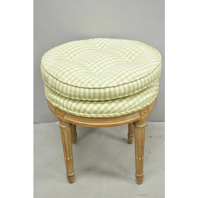 Wood Vintage French Country Louis XVI Style Round Seat Carved Vanity Stool Chair For Sale - Image 7 of 11