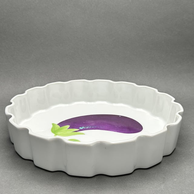 Limoges, France Vintage Hand Painted Limoges Eggplant Quiche Dish by Le Chambrelain for Bergdorf Goodman For Sale - Image 4 of 9