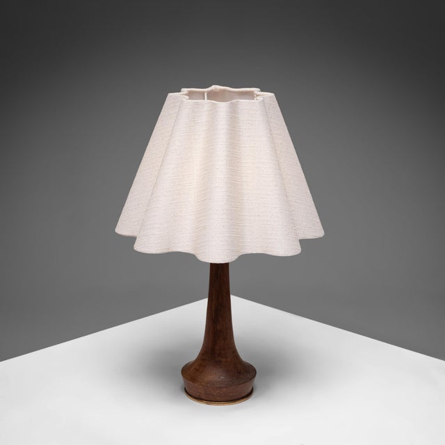 Teak and Brass Table Lamp with Wavy Shade, Denmark, 1960s For Sale - Image 6 of 6