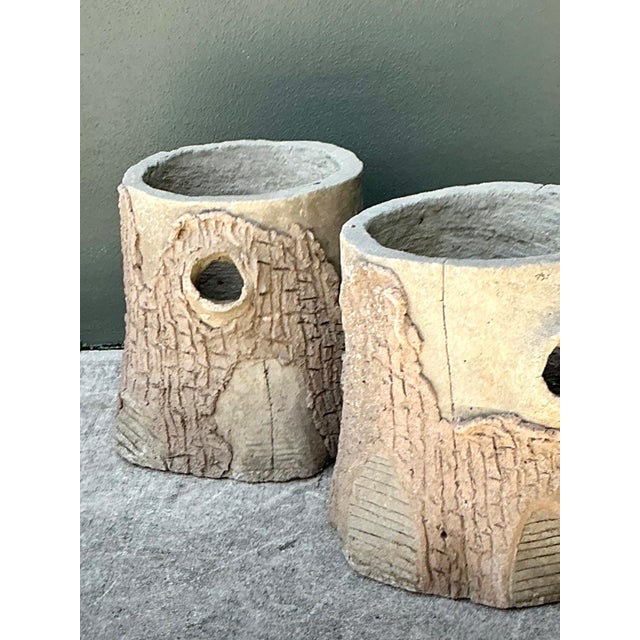 Handcrafted Faux Bois Cement Planters - A Pair For Sale - Image 18 of 18