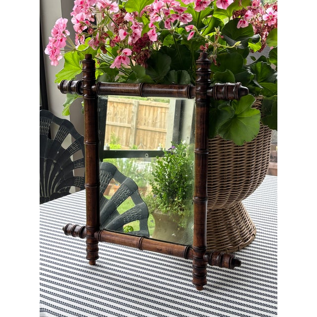 Brown Antique French Faux Bamboo Wall Mirror, Petite Turned Wood Frame #3 of 3 Similar Mirrors Listed For Sale - Image 8 of 18