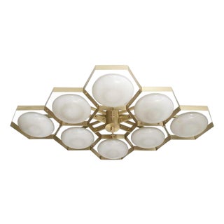 21st Century Hive Satin Brass Glossy Gray Murano Flush Mount by Fabio LTD For Sale