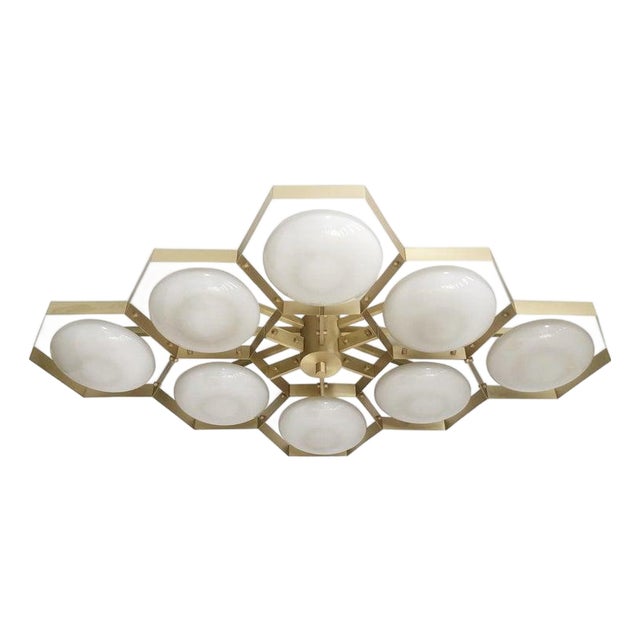 21st Century Hive Satin Brass Glossy Gray Murano Flush Mount by Fabio LTD For Sale