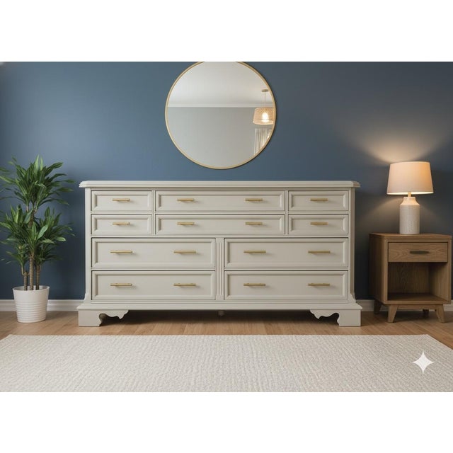 Elevate your space with this beautifully refinished Vintage Bassett dresser, known for its quality craftsmanship and...