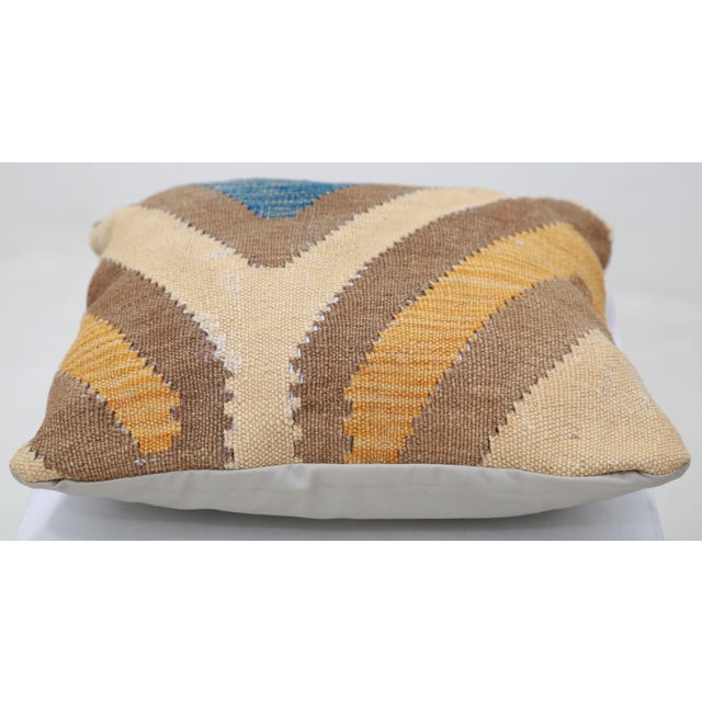 Modern Arteverk Handwoven Afghan Kilim Pillow — Blue & Gold Chevron For Sale - Image 3 of 3