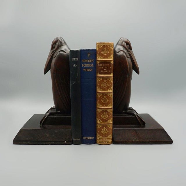 Wood Carved Wooden Marabou Stork Bookends, 1930s, Set of 2 For Sale - Image 7 of 8