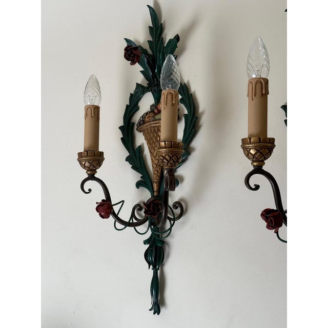 1960s Exceptional Hollywood Regency Wall Sconces attributed to S. Salvadori, Italy, 1960s, Set of 2 For Sale - Image 5 of 18