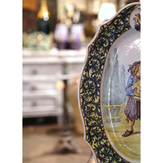 Pair 19th Century French Painted Faience Porquier Beau Quimper Wall Platters For Sale - Image 9 of 17