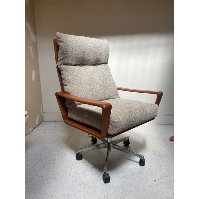 1960s Vintage Upholstered and Teak Swivel Armchair Attributed to Arnie Wahl Iversen for Komfort For Sale - Image 5 of 7