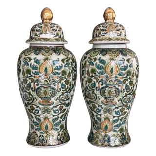 Mid-Century Aegean Blue & Green Chinoiserie Ginger Jars - A Pair For Sale