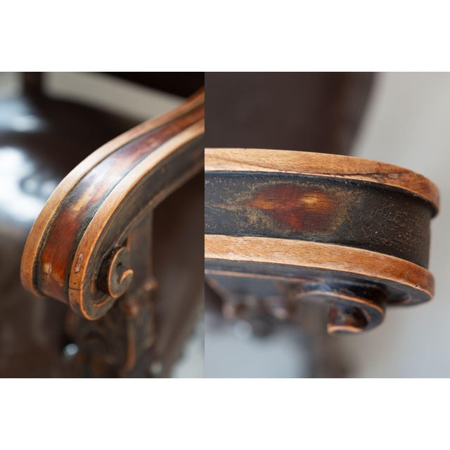 19th Century Beechwood, Metal, and Leather Throne, 1800s For Sale - Image 6 of 14