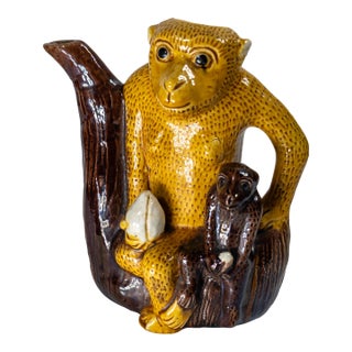 20th Century Chinese Yellow and Brown Monkey Teapot For Sale