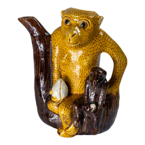 20th Century Chinese Yellow and Brown Monkey Teapot