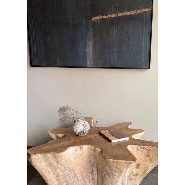 Contemporary Sculptural Solid Teak Wood Sofa Table With Natural Grain & Bleached Finish For Sale - Image 3 of 11