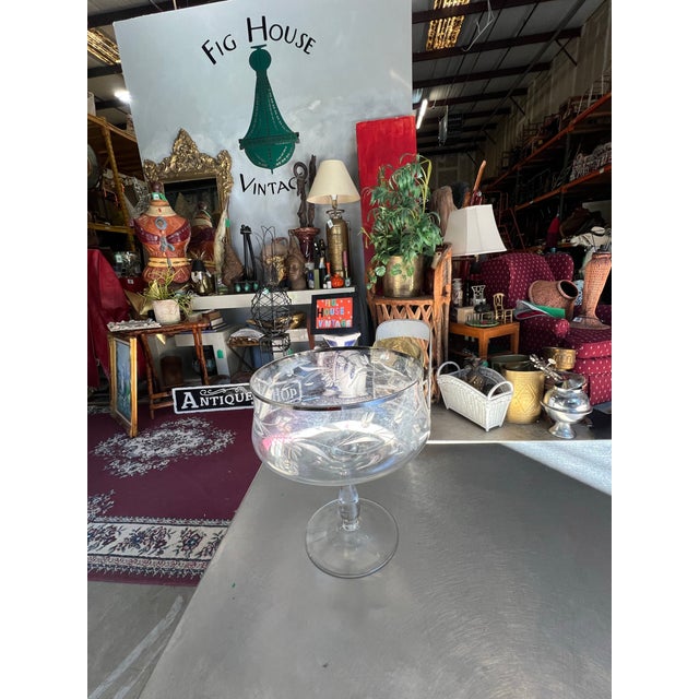 1970s Dorothy Draper Chrome Rim Etched Champagne Glass For Sale - Image 4 of 9