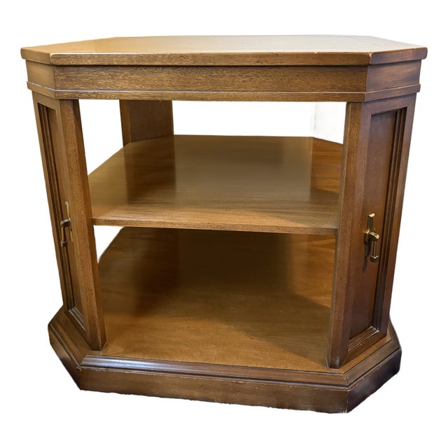 Vintage 1960s Mid-Century Octagonal Two-Tiered Commode Drum End Table For Sale